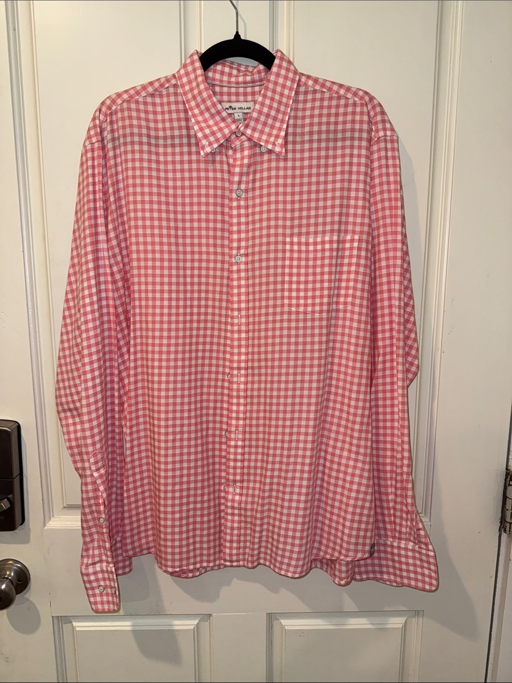 Peter Millar Pink and White Gingham Button-Down Shirt Size Large